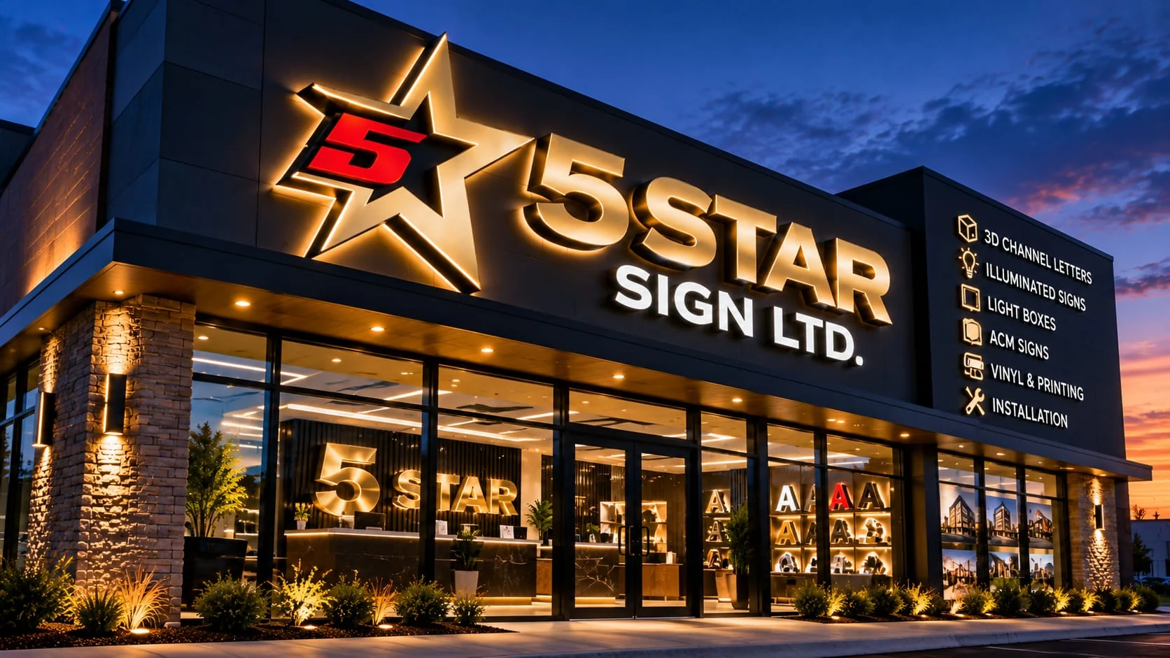 5 Star Sign Ltd illuminated signage storefront in Edmonton