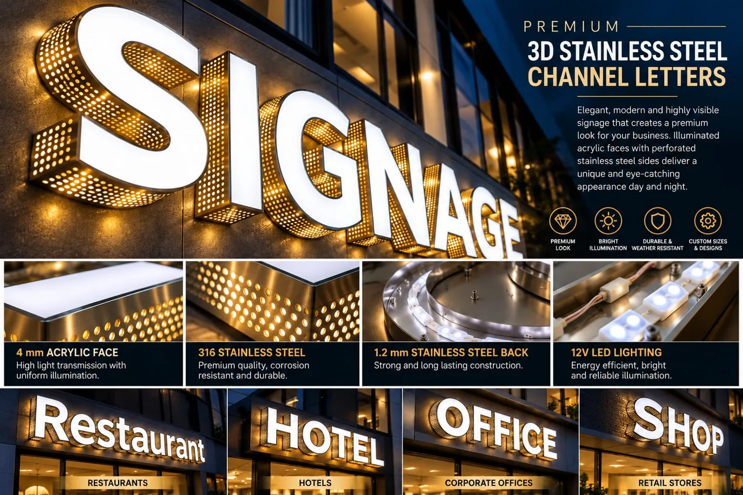 Premium 3D Perforated Stainless Steel Channel Letters